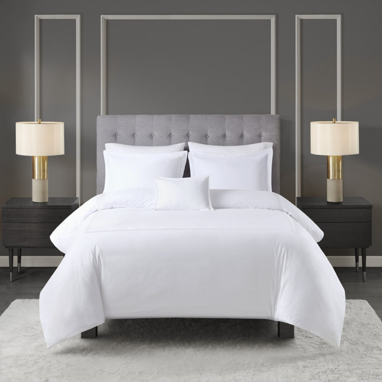 White Full/Queen Cotton Sateen Embroidered Duvet Set