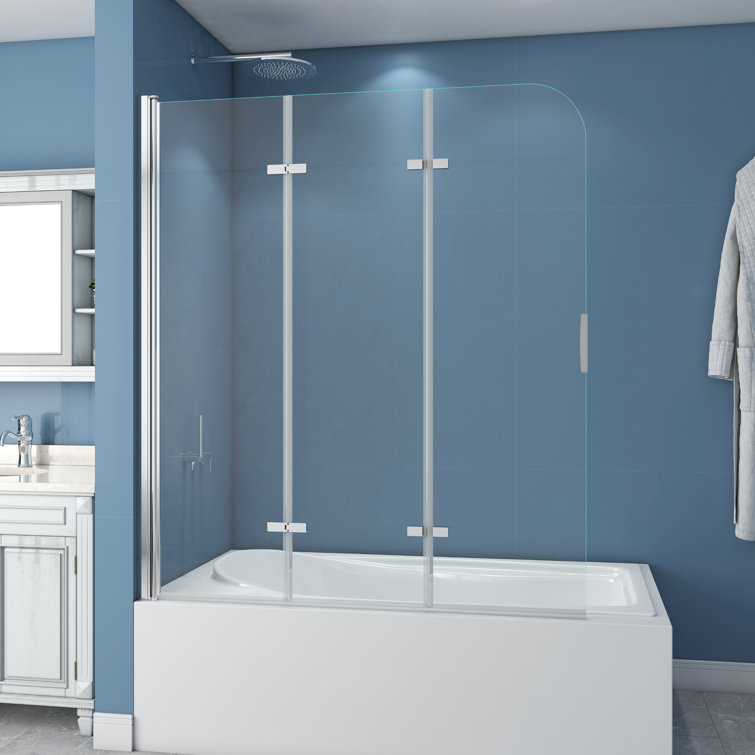 51'' W x 59'' H Frameless Clear Tempered Glass Tub Door