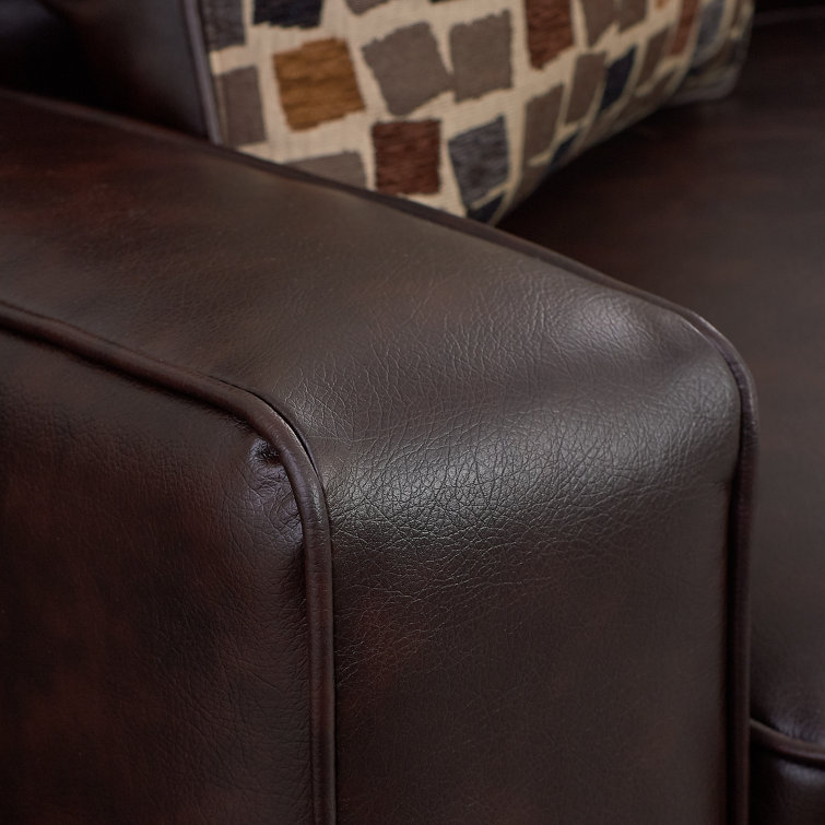 Chestnut Brown Faux Leather Track Arm Sofa with Removable Cushions