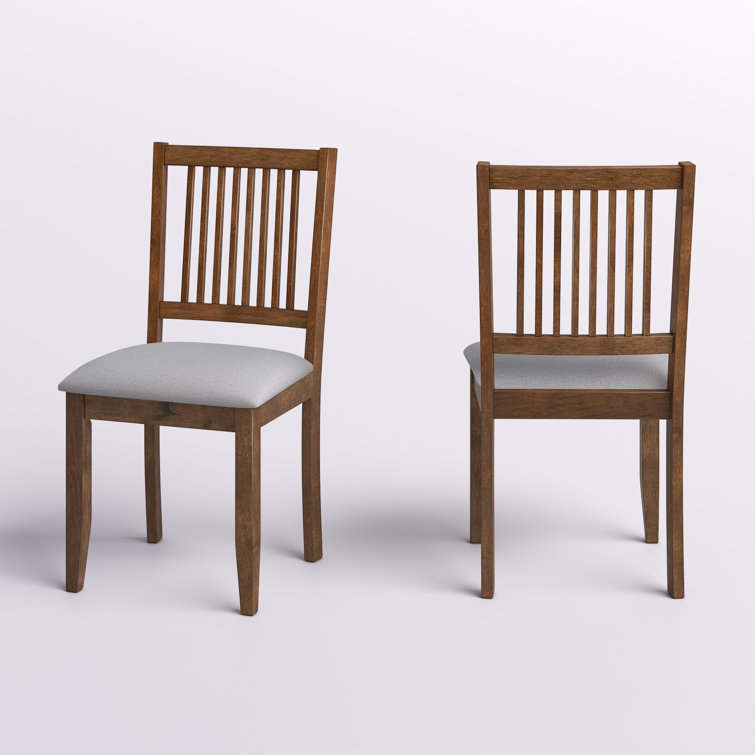 Rustic Walnut Slat Back Upholstered Linen Dining Chair