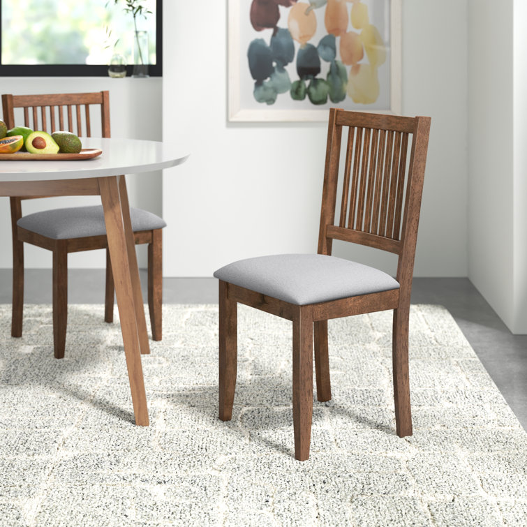 Rustic Walnut Slat Back Upholstered Linen Dining Chair