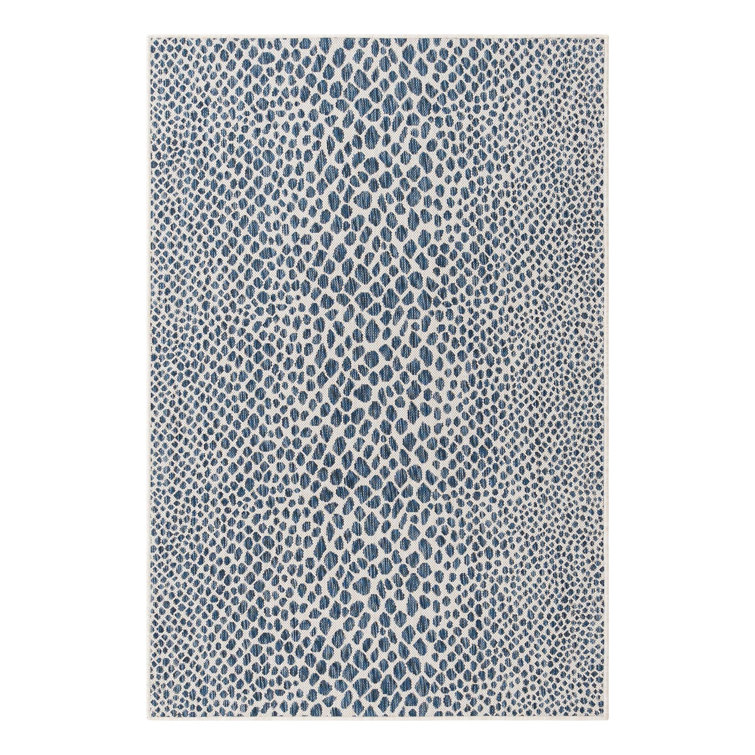 Abstract Blue 4' x 6' Stain-Resistant Outdoor Rug