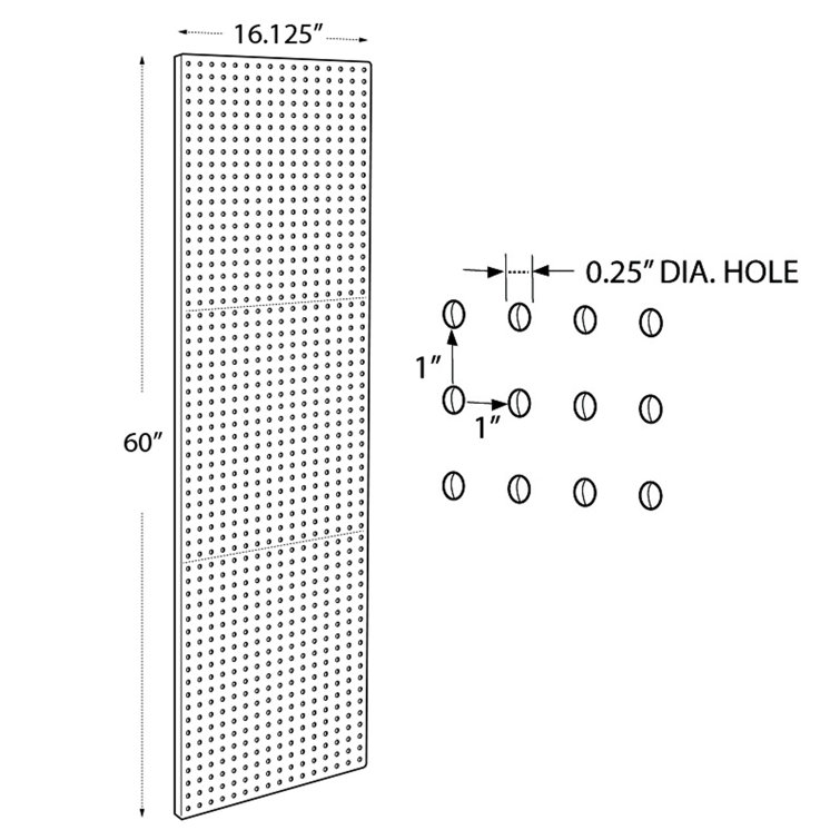 White Styrene Pegboard Wall Panel Storage Solution, 60" x 16.125", 2-Pack