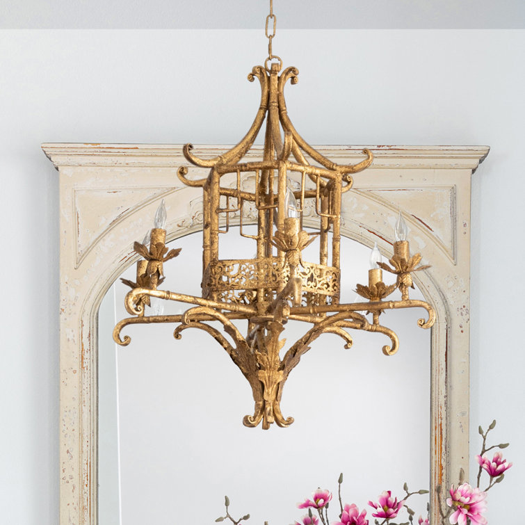 Antique Gold Hand-Forged Iron Pagoda Chandelier