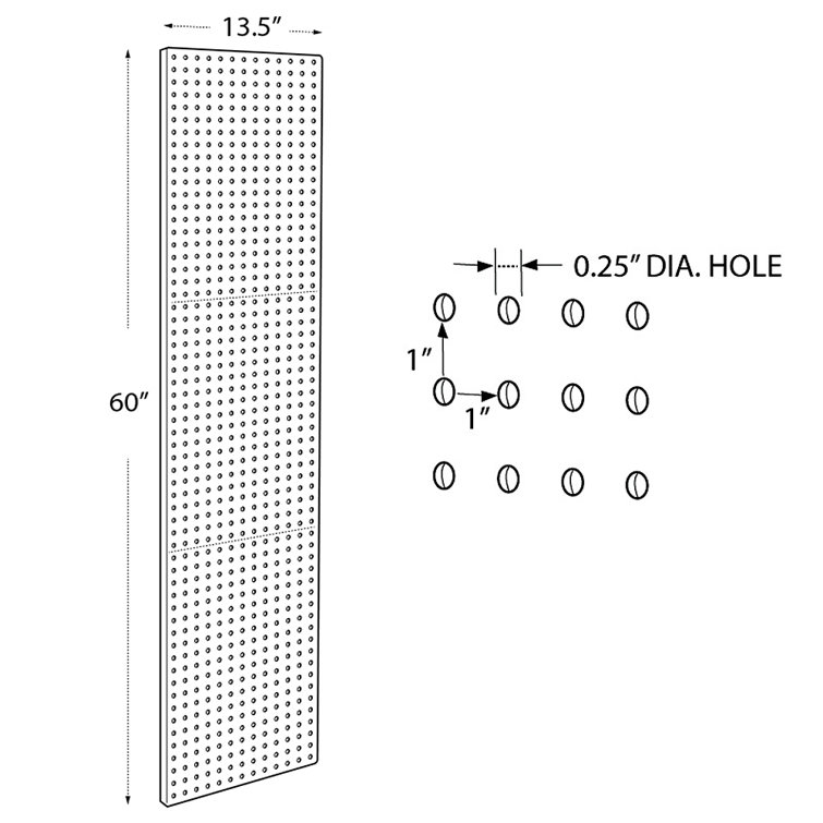 White Styrene Pegboard Wall Panel Storage Solution, 60" x 13.5", 2-Pack