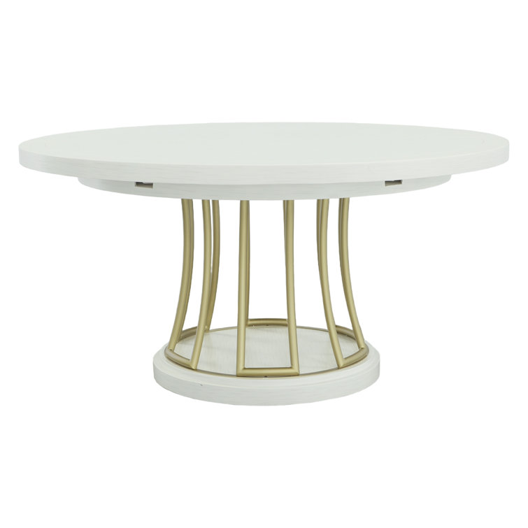 East Camden Round White Wood Dining Table with Marble Accents