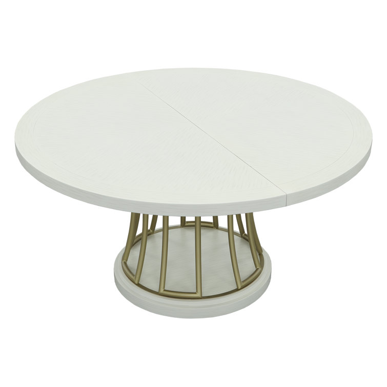 East Camden Round White Wood Dining Table with Marble Accents