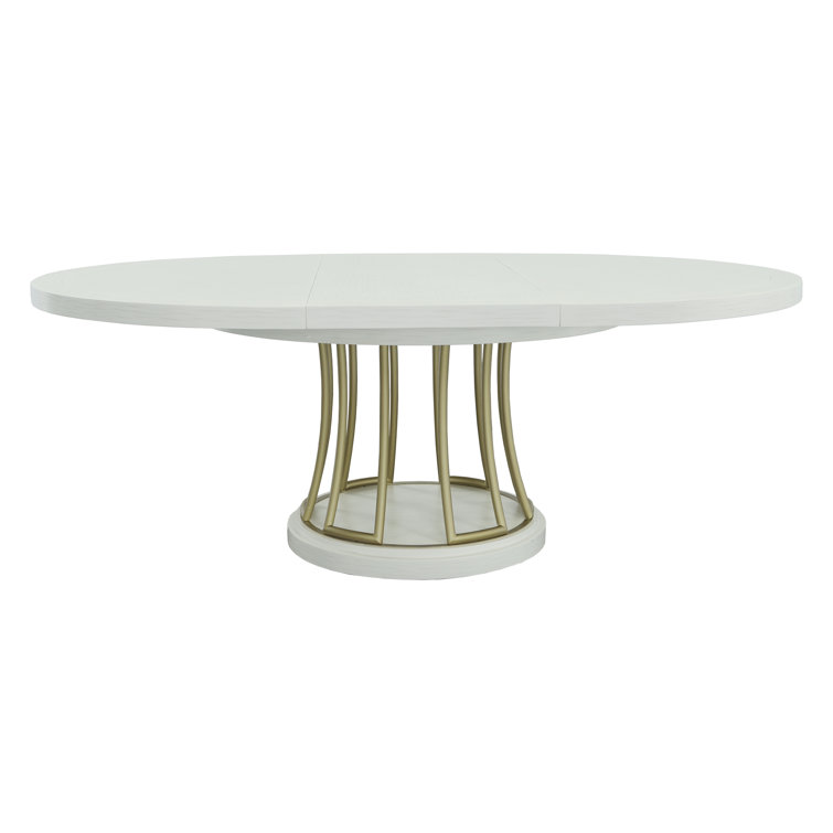 East Camden Round White Wood Dining Table with Marble Accents