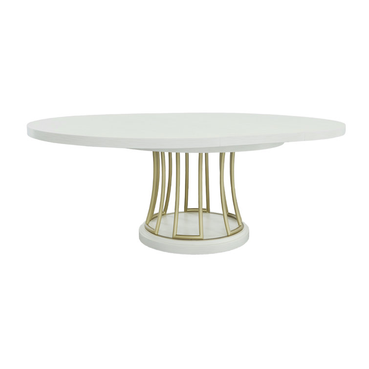 East Camden Round White Wood Dining Table with Marble Accents