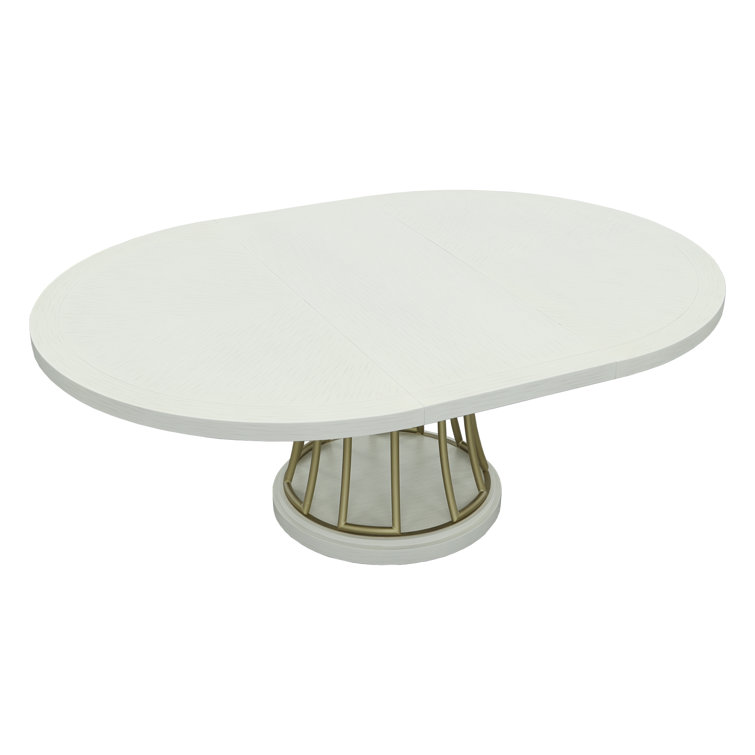 East Camden Round White Wood Dining Table with Marble Accents