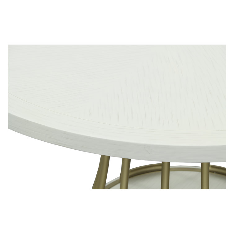 East Camden Round White Wood Dining Table with Marble Accents