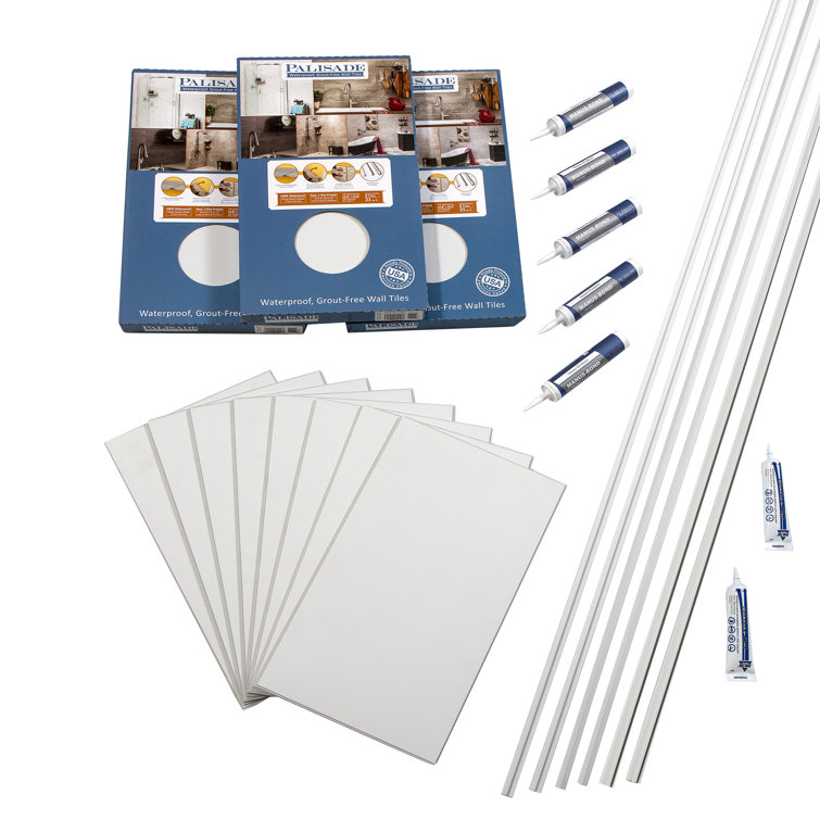 Dusty Pearl Vinyl Interlocking Tile Shower Kit, 25.6 in x 14.8 in