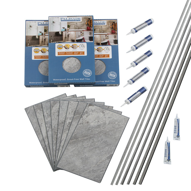 Silver Lake Gray Vinyl Tile Shower Kit with Interlocking Design
