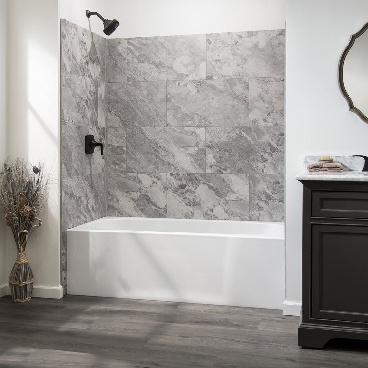 Silver Lake Gray Vinyl Tile Shower Kit with Interlocking Design