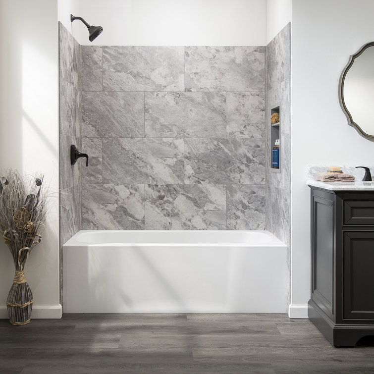 Silver Lake Gray Vinyl Tile Shower Kit with Interlocking Design