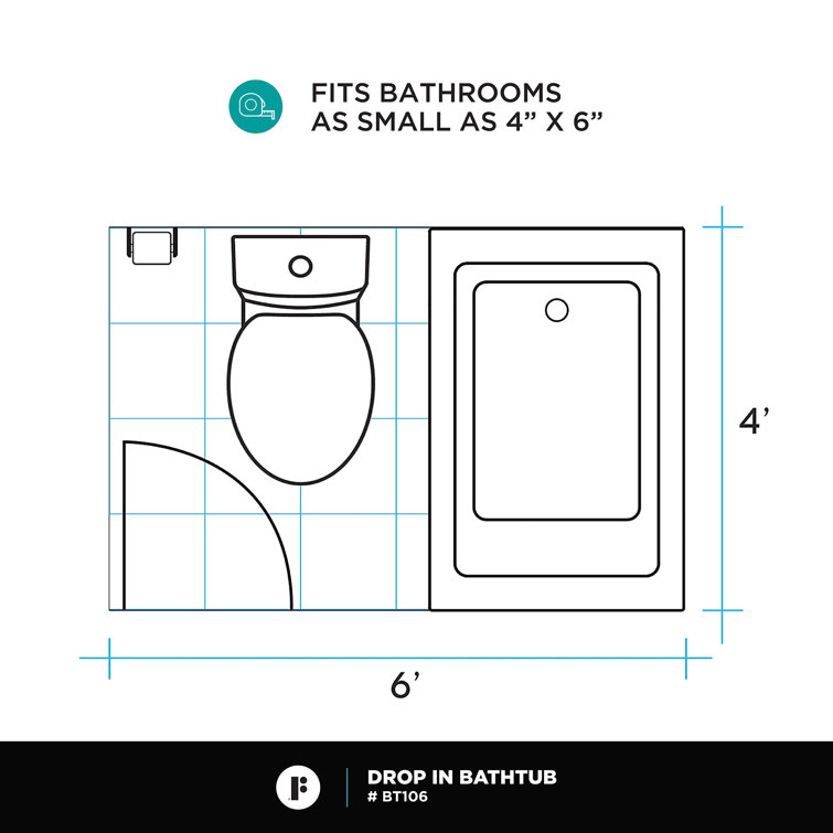 48" x 32" White Acrylic Drop-In Soaking Bathtub