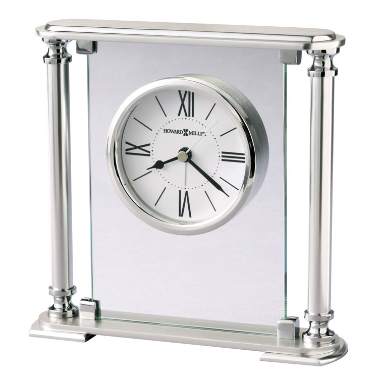 Silver and Clear Quartz Tabletop Clock with Roman Numerals