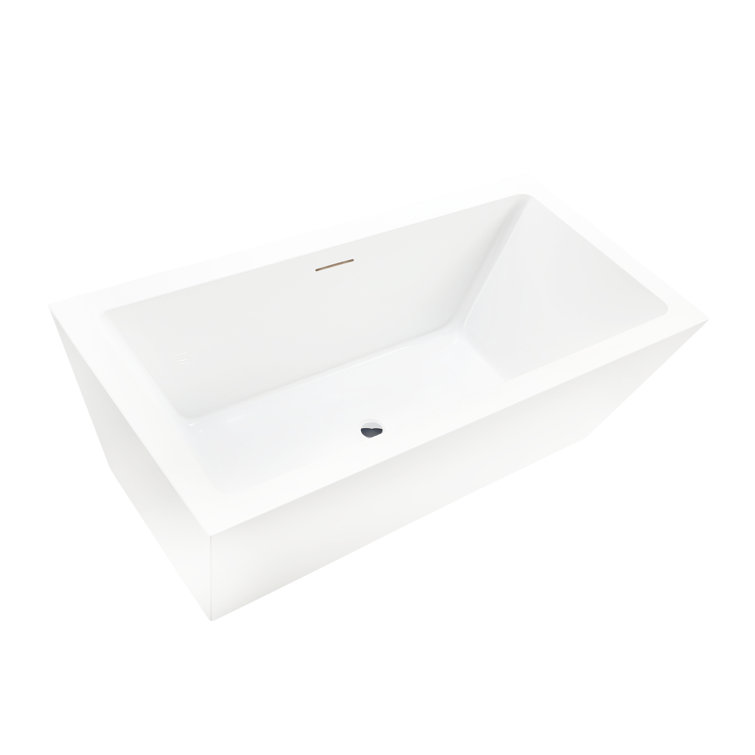 67" White Acrylic Freestanding Soaking Bathtub with Overflow
