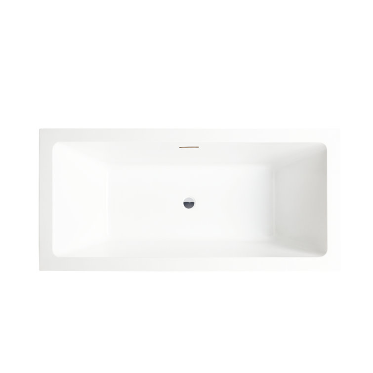 67" White Acrylic Freestanding Soaking Bathtub with Overflow