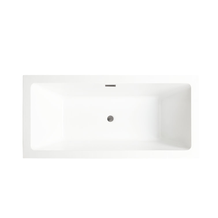 67" White Acrylic Freestanding Soaking Bathtub with Brushed Nickel Drain