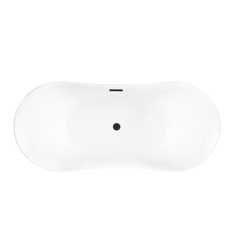 67" White Acrylic Freestanding Soaking Bathtub with Matte Black Trim