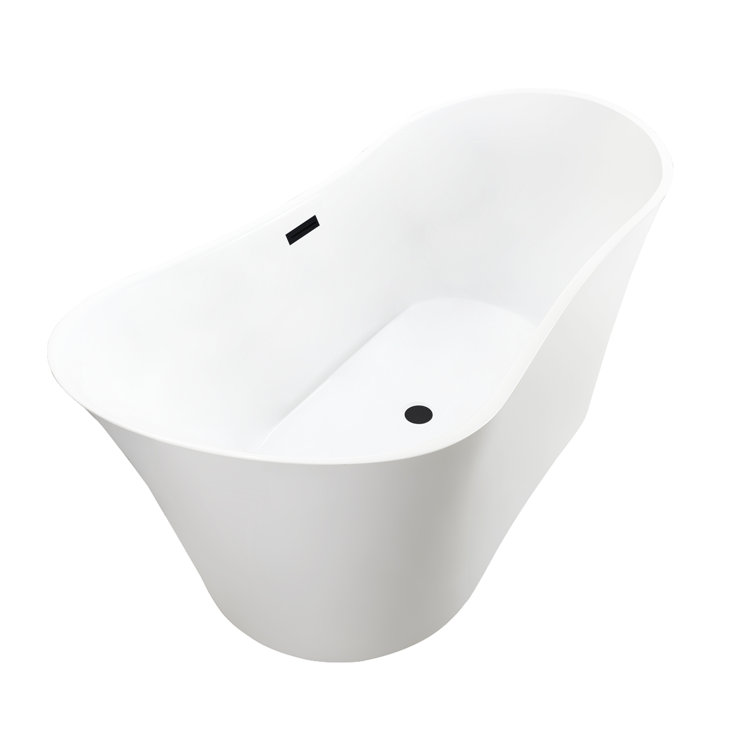 67" White Acrylic Freestanding Soaking Bathtub with Matte Black Trim