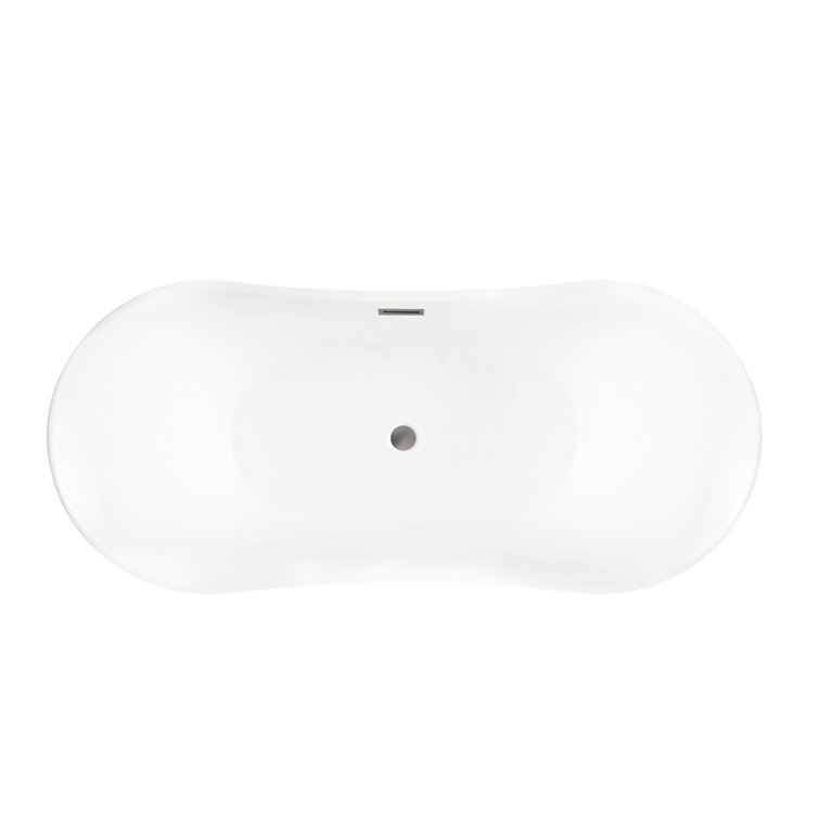 67" White Acrylic Freestanding Soaking Bathtub with Brushed Nickel Trim