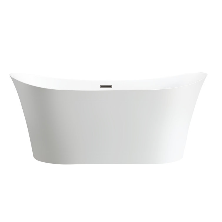 67" White Acrylic Freestanding Soaking Bathtub with Brushed Nickel Trim