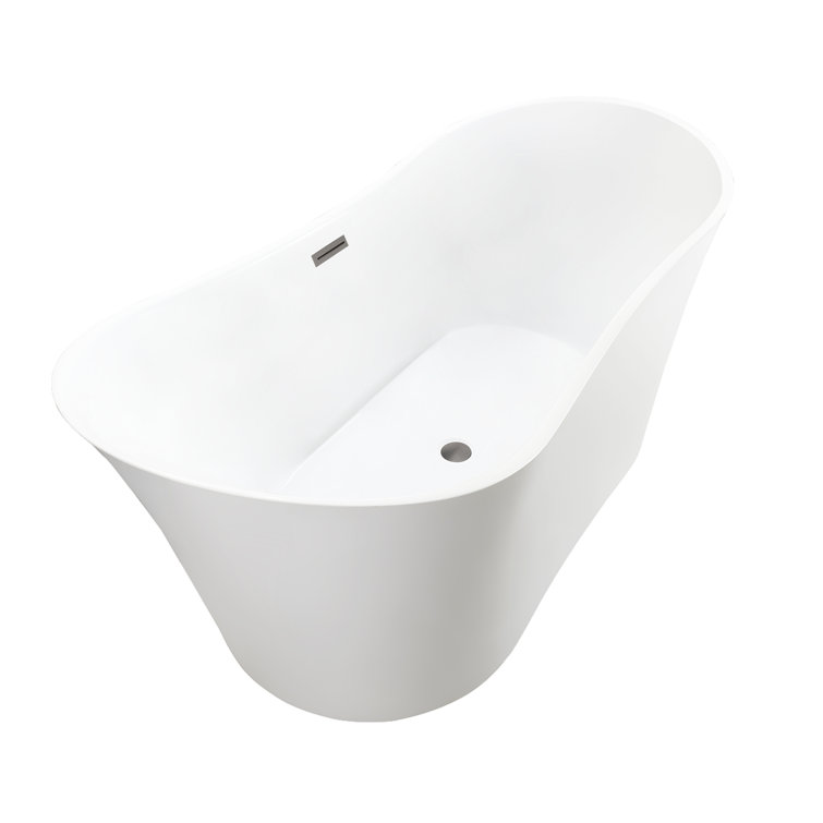 67" White Acrylic Freestanding Soaking Bathtub with Brushed Nickel Trim