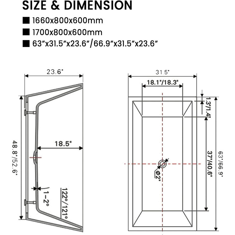 67'' White Freestanding Acrylic Soaking Bathtub