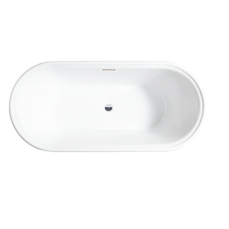 54'' White Acrylic Freestanding Soaking Bathtub with Integrated Overflow
