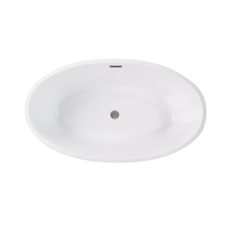 White Acrylic Freestanding Soaking Bathtub, 55.1"