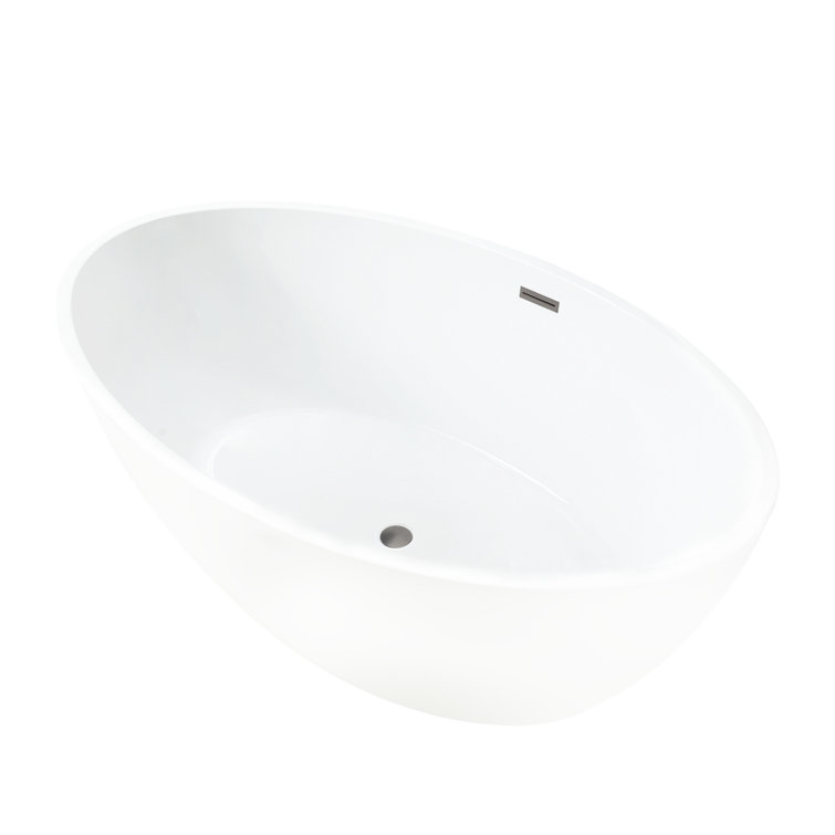 White Acrylic Freestanding Soaking Bathtub, 55.1"