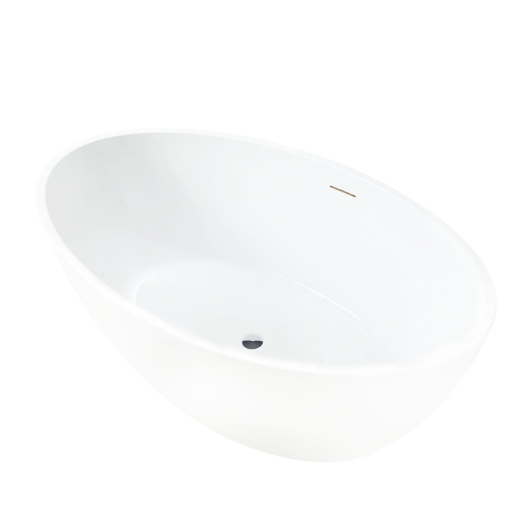 Vanity Art 59" White Acrylic Freestanding Bathtub with Overflow