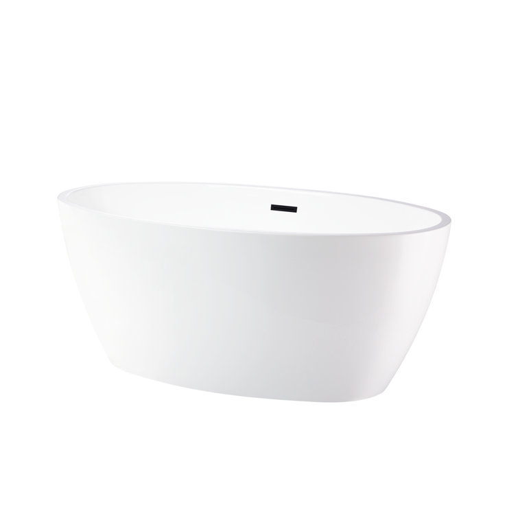 White Acrylic Freestanding Soaking Bathtub with Matte Black Overflow