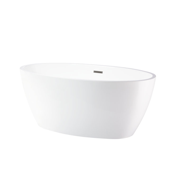 White Acrylic Freestanding Soaking Bathtub, 55.1"