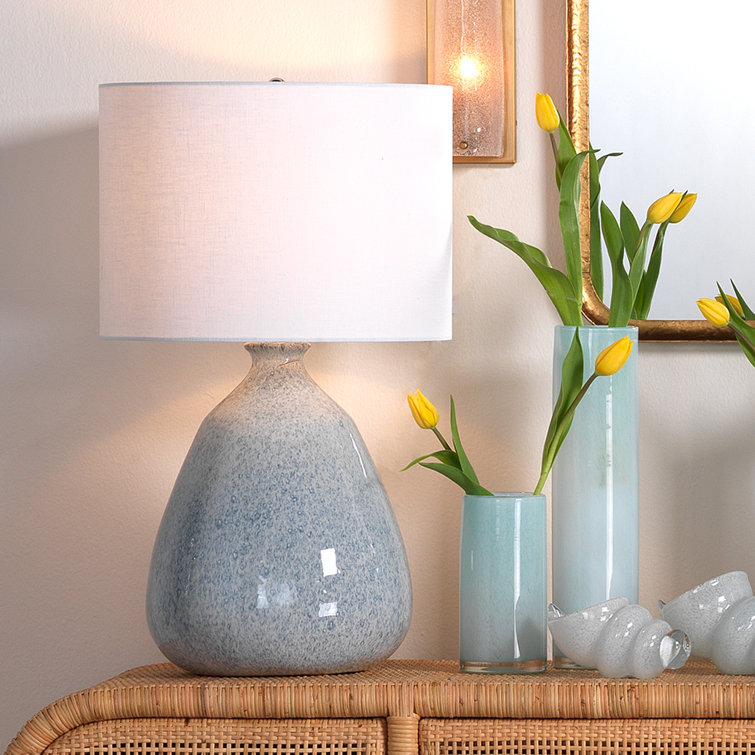 Levi Blue Ceramic Table Lamp with White Linen Shade