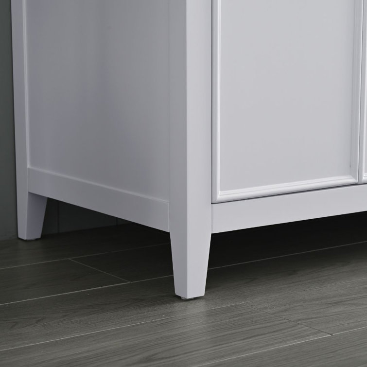 White Solid Wood Double Bathroom Vanity with Ceramic Sinks