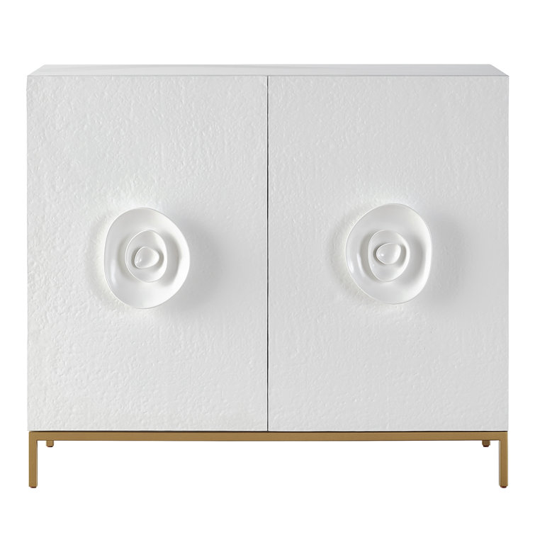42" White Textured Hall Chest with Gold Base