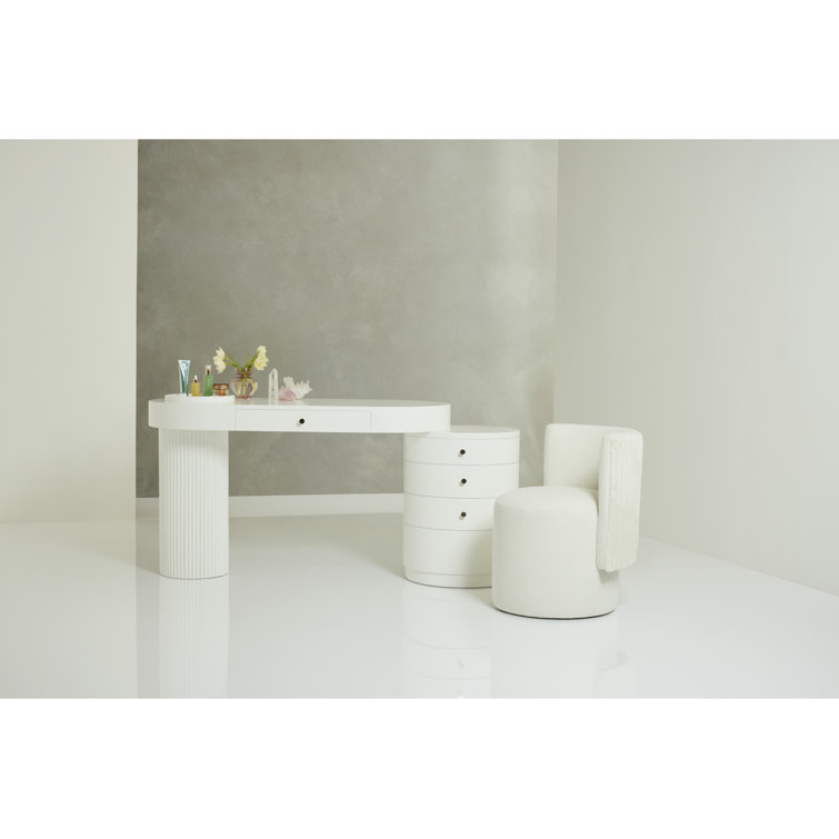 White Oval Desk with Fluted Column and Drawers