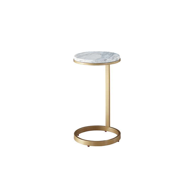 Gold and White Marble Round Accent Table with Metal Frame
