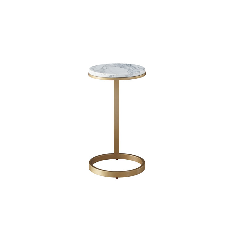 Gold and White Marble Round Accent Table with Metal Frame