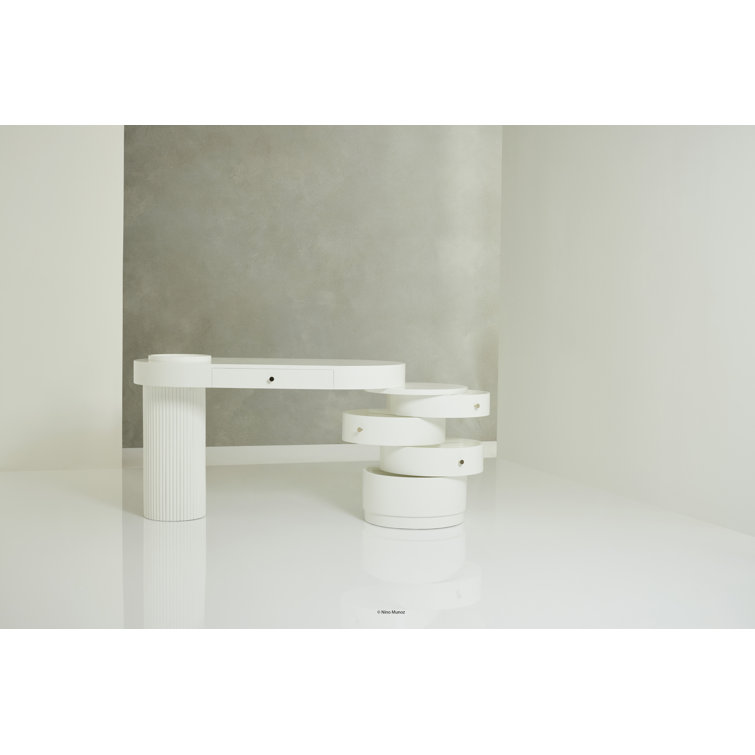 White Oval Desk with Fluted Column and Drawers