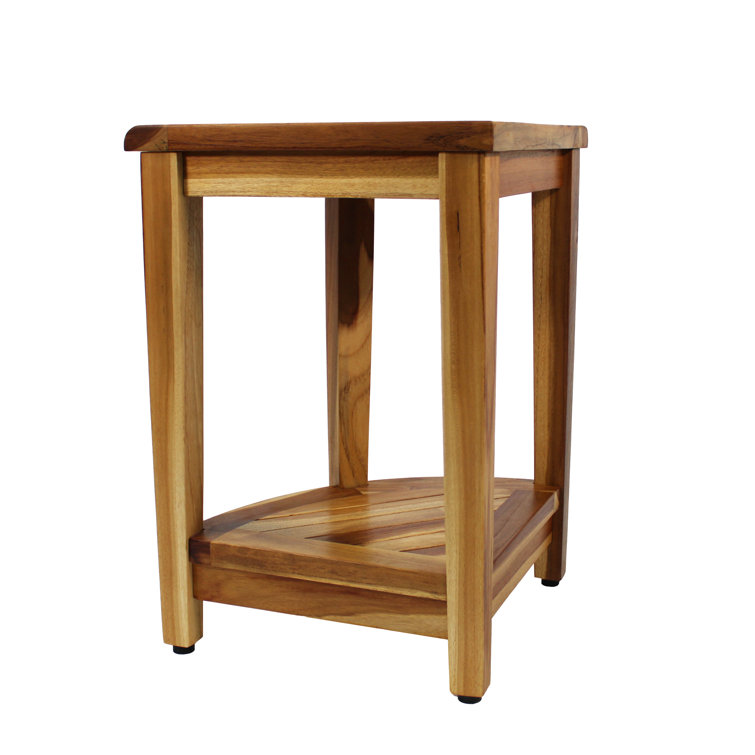 EcoDecors Teak Corner Shower Bench with Shelf, 24-Inch
