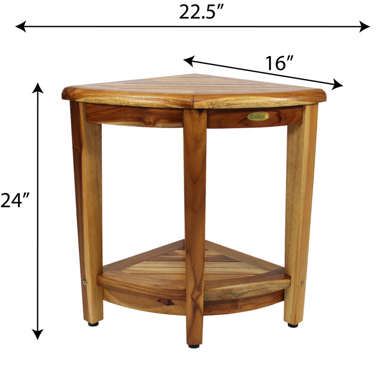 EcoDecors Teak Corner Shower Bench with Shelf, 24-Inch