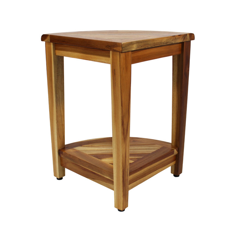 EcoDecors Teak Corner Shower Bench with Shelf, 24-Inch