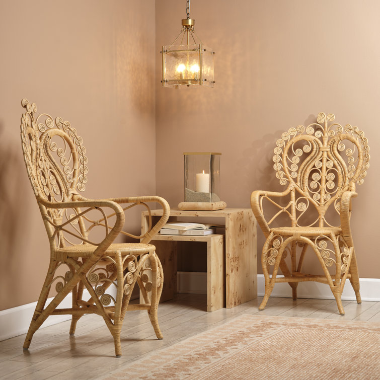 Beige Handcrafted Rattan Armchair with Natural Finish