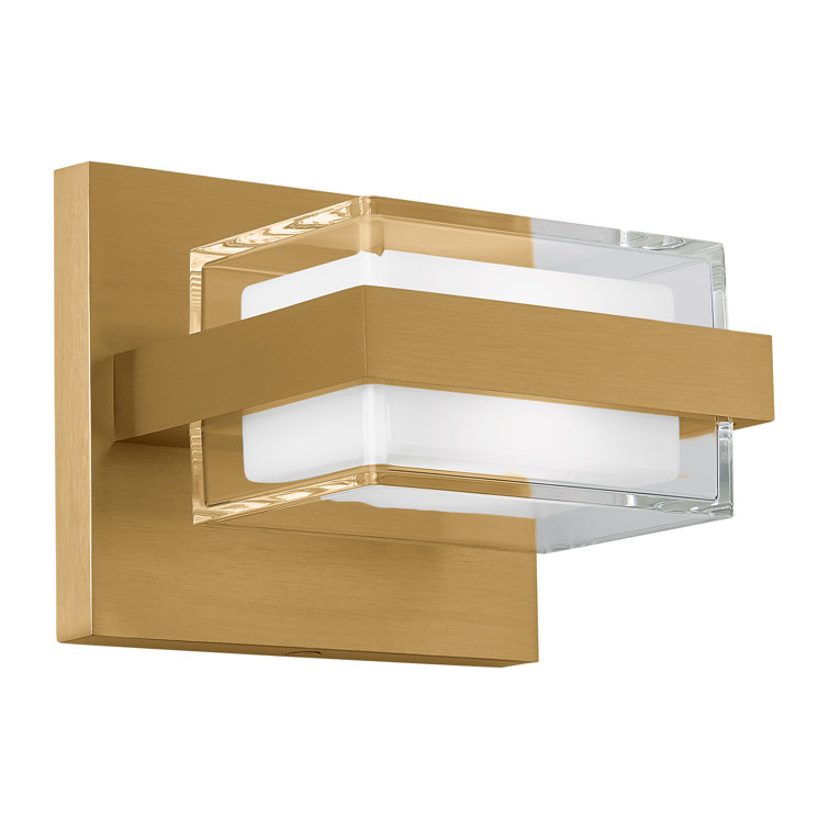 Natural Brass LED Wall Sconce with Pressed Glass Shade