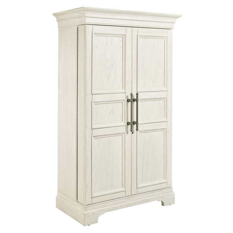 Ivory Oak Distressed Wood Bar Cabinet with Charcoal Gray Pulls