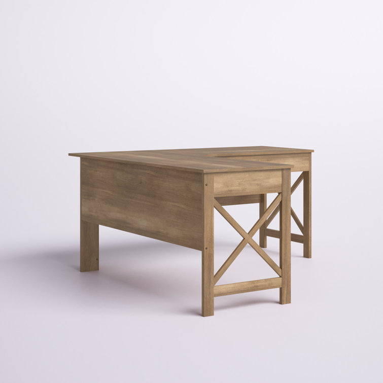 Rustic Oak L-Shaped Farmhouse Corner Desk with Drawer